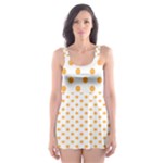 Polka Dots - Pastel Orange on White Skater Dress Swimsuit