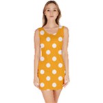 Polka Dots - White on Dark Tangerine Orange Bodycon Dress