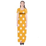 Polka Dots - White on Dark Tangerine Orange Short Sleeve Maxi Dress
