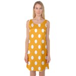 Polka Dots - White on Dark Tangerine Orange Sleeveless Satin Nightdress