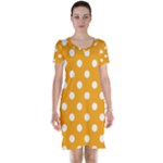 Polka Dots - White on Dark Tangerine Orange Short Sleeve Nightdress