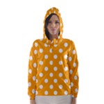 Polka Dots - White on Dark Tangerine Orange Hooded Wind Breaker (Women)