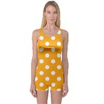 Polka Dots - White on Dark Tangerine Orange One Piece Boyleg Swimsuit