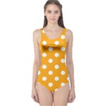 Polka Dots - White on Dark Tangerine Orange One Piece Swimsuit