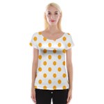 Polka Dots - Dark Tangerine Orange on White Women s Cap Sleeve Top