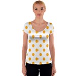 Polka Dots - Dark Tangerine Orange on White Women s V-Neck Cap Sleeve Top