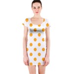 Polka Dots - Dark Tangerine Orange on White Short Sleeve Bodycon Dress