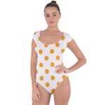 Polka Dots - Dark Tangerine Orange on White Short Sleeve Leotard (Ladies)