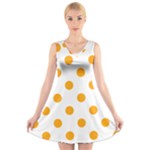 Polka Dots - Dark Tangerine Orange on White V-Neck Sleeveless Dress