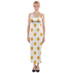 Polka Dots - Dark Tangerine Orange on White Fitted Maxi Dress