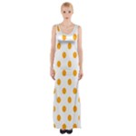 Polka Dots - Dark Tangerine Orange on White Maxi Thigh Split Dress