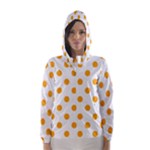 Polka Dots - Dark Tangerine Orange on White Hooded Wind Breaker (Women)