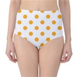 Polka Dots - Dark Tangerine Orange on White High-Waist Bikini Bottoms