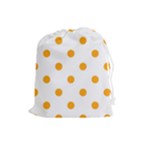 Polka Dots - Dark Tangerine Orange on White Drawstring Pouch (L)