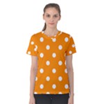 Polka Dots - White on Dark Orange Women s Cotton Tee