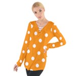 Polka Dots - White on Dark Orange Women s Tie Up Tee