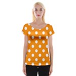 Polka Dots - White on Dark Orange Women s Cap Sleeve Top