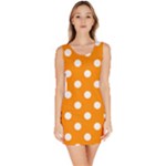 Polka Dots - White on Dark Orange Bodycon Dress