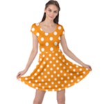 Polka Dots - White on Dark Orange Cap Sleeve Dress