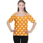 Polka Dots - White on Dark Orange Women s Cutout Shoulder Tee