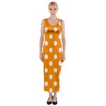 Polka Dots - White on Dark Orange Fitted Maxi Dress