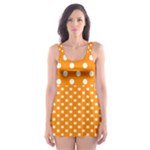 Polka Dots - White on Dark Orange Skater Dress Swimsuit
