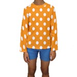 Polka Dots - White on Dark Orange Kid s Long Sleeve Swimwear