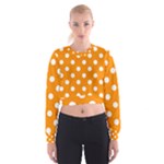 Polka Dots - White on Dark Orange Women s Cropped Sweatshirt