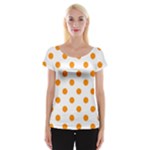 Polka Dots - Dark Orange on White Women s Cap Sleeve Top