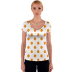 Polka Dots - Dark Orange on White Women s V-Neck Cap Sleeve Top