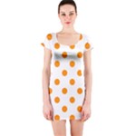 Polka Dots - Dark Orange on White Short Sleeve Bodycon Dress
