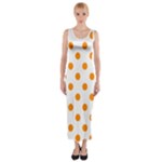 Polka Dots - Dark Orange on White Fitted Maxi Dress