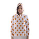 Polka Dots - Dark Orange on White Hooded Wind Breaker (Women)