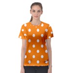 Polka Dots - White on Orange Women s Sport Mesh Tee
