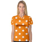 Polka Dots - White on Orange Women s V-Neck Sport Mesh Tee