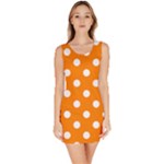 Polka Dots - White on Orange Bodycon Dress