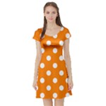 Polka Dots - White on Orange Short Sleeve Skater Dress