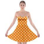 Polka Dots - White on Orange Strapless Bra Top Dress