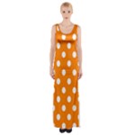 Polka Dots - White on Orange Maxi Thigh Split Dress