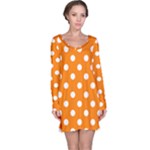 Polka Dots - White on Orange Long Sleeve Nightdress