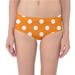 Polka Dots - White on Orange Mid-Waist Bikini Bottoms