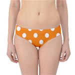 Polka Dots - White on Orange Hipster Bikini Bottoms