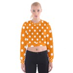 Polka Dots - White on Orange Women s Cropped Sweatshirt