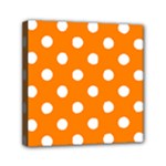Polka Dots - White on Orange Mini Canvas 6  x 6  (Stretched)