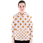 Polka Dots - Orange on White Women s Zipper Hoodie