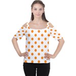 Polka Dots - Orange on White Women s Cutout Shoulder Tee