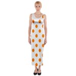 Polka Dots - Orange on White Fitted Maxi Dress