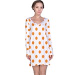 Polka Dots - Orange on White Long Sleeve Nightdress