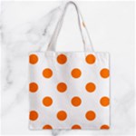 Polka Dots - Orange on White Zipper Grocery Tote Bag