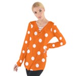Polka Dots - White on Safety Orange Women s Tie Up Tee